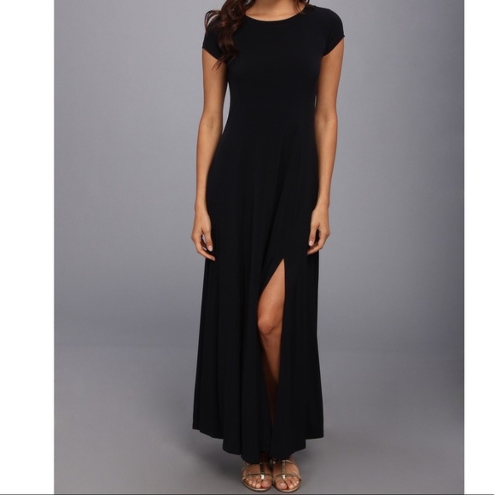 Michael Kors Maxi Dress in Blue Cap Sleeve High Slit Crew Neck XS